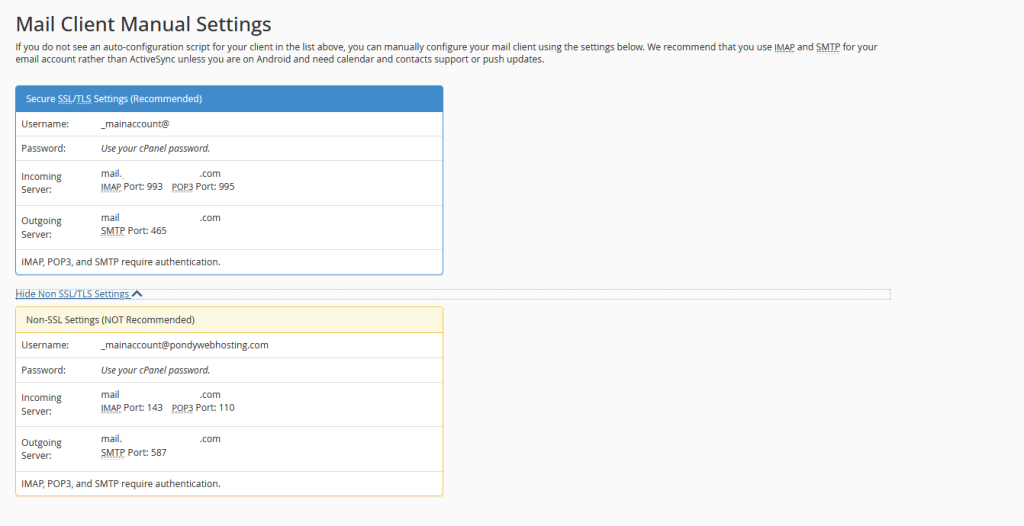 Email configuration Settings in cPanel