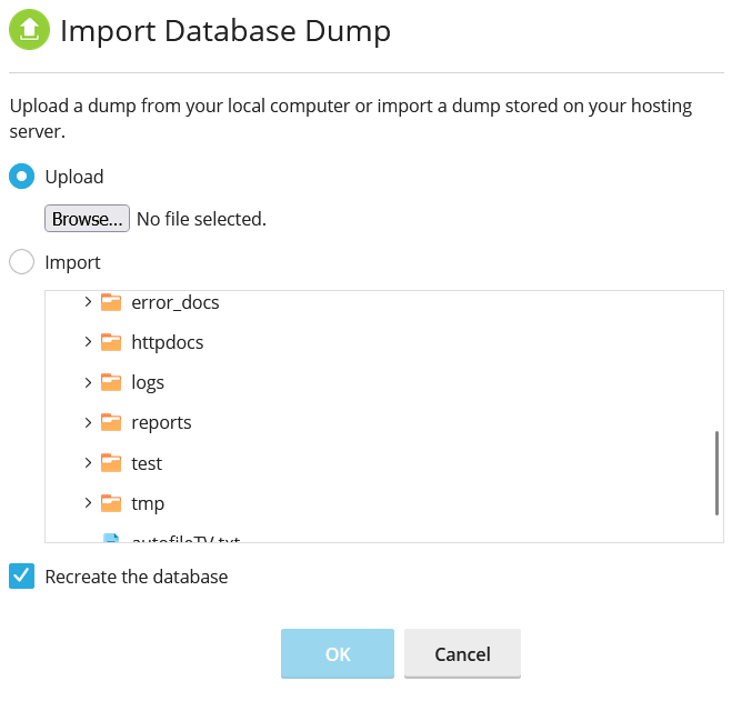 Import Database in Plesk Panel