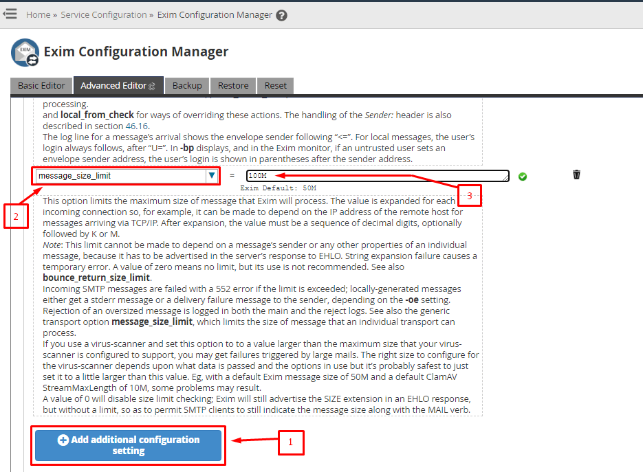 increase webmail maximum attachment Size